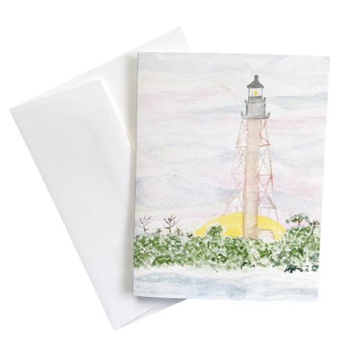 Anclote Lighthouse at Sunset Watercolor Greeting Card