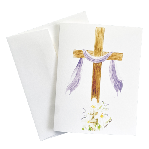 Cross with Lilies Easter Watercolor Greeting Card
