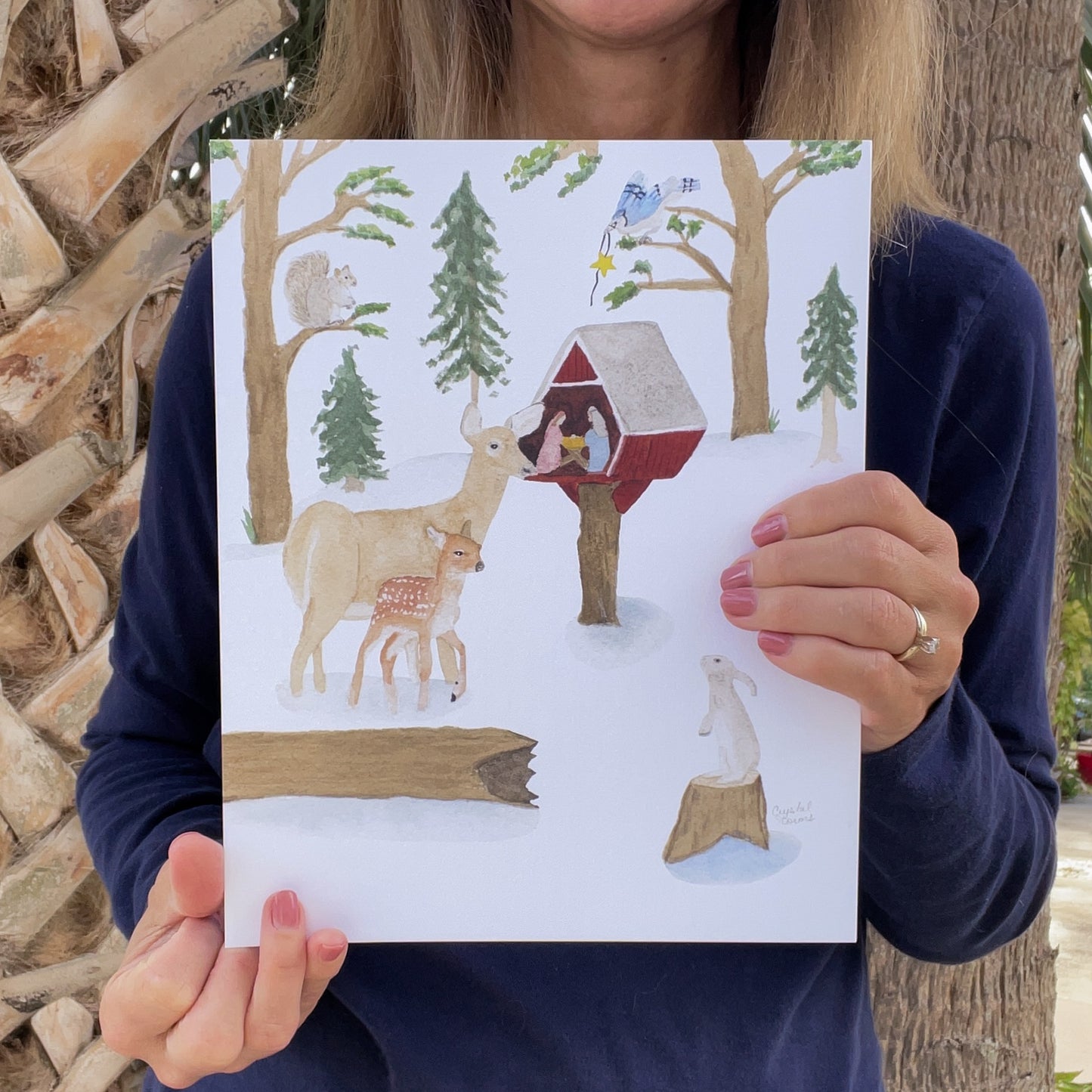 Nativity in the Forest 8x10 Christmas Watercolor Art Print