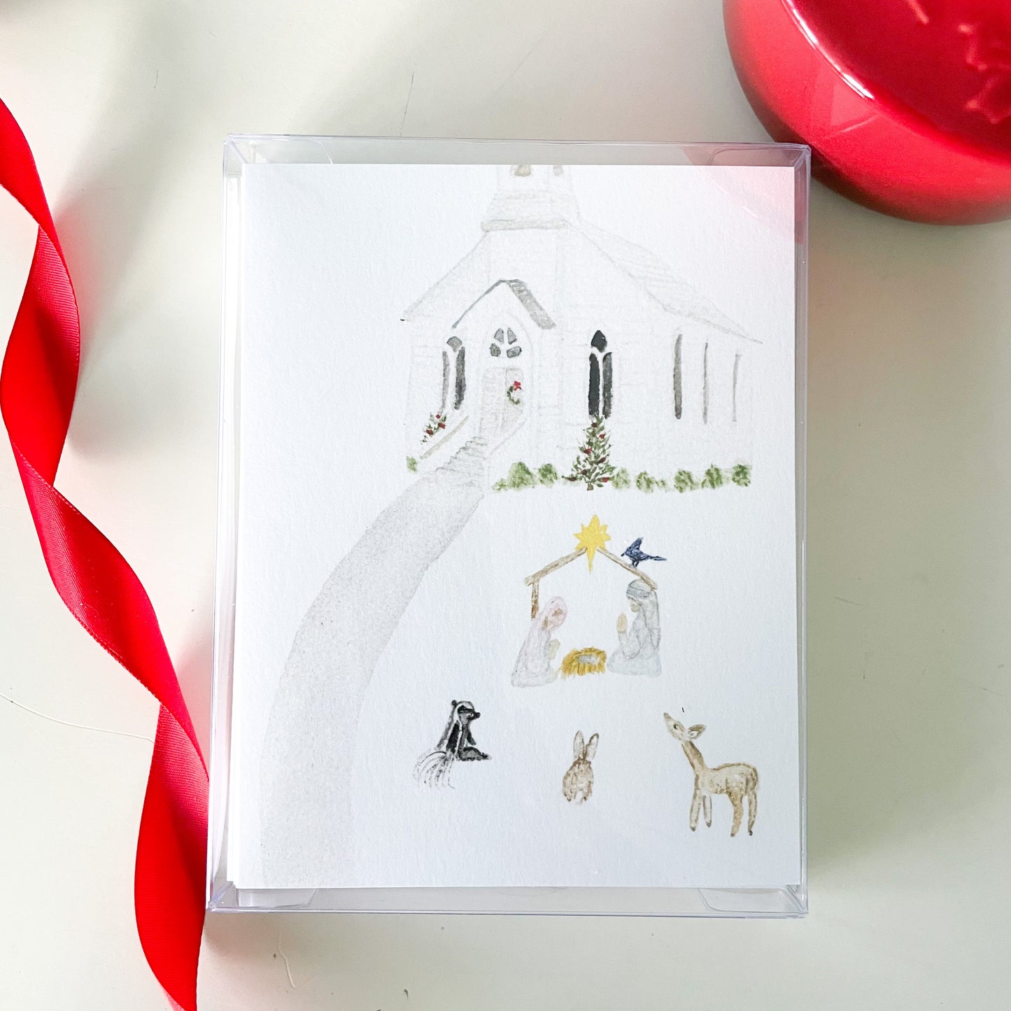 Church Nativity Watercolor Christmas Notecards