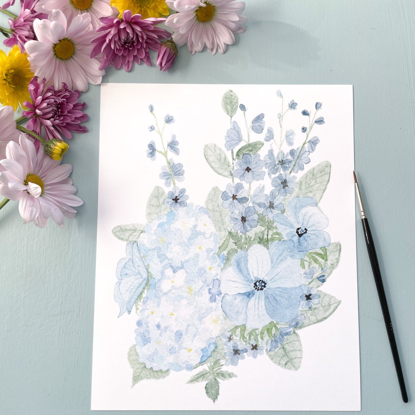 Watercolor Blue Bouquet Art Print