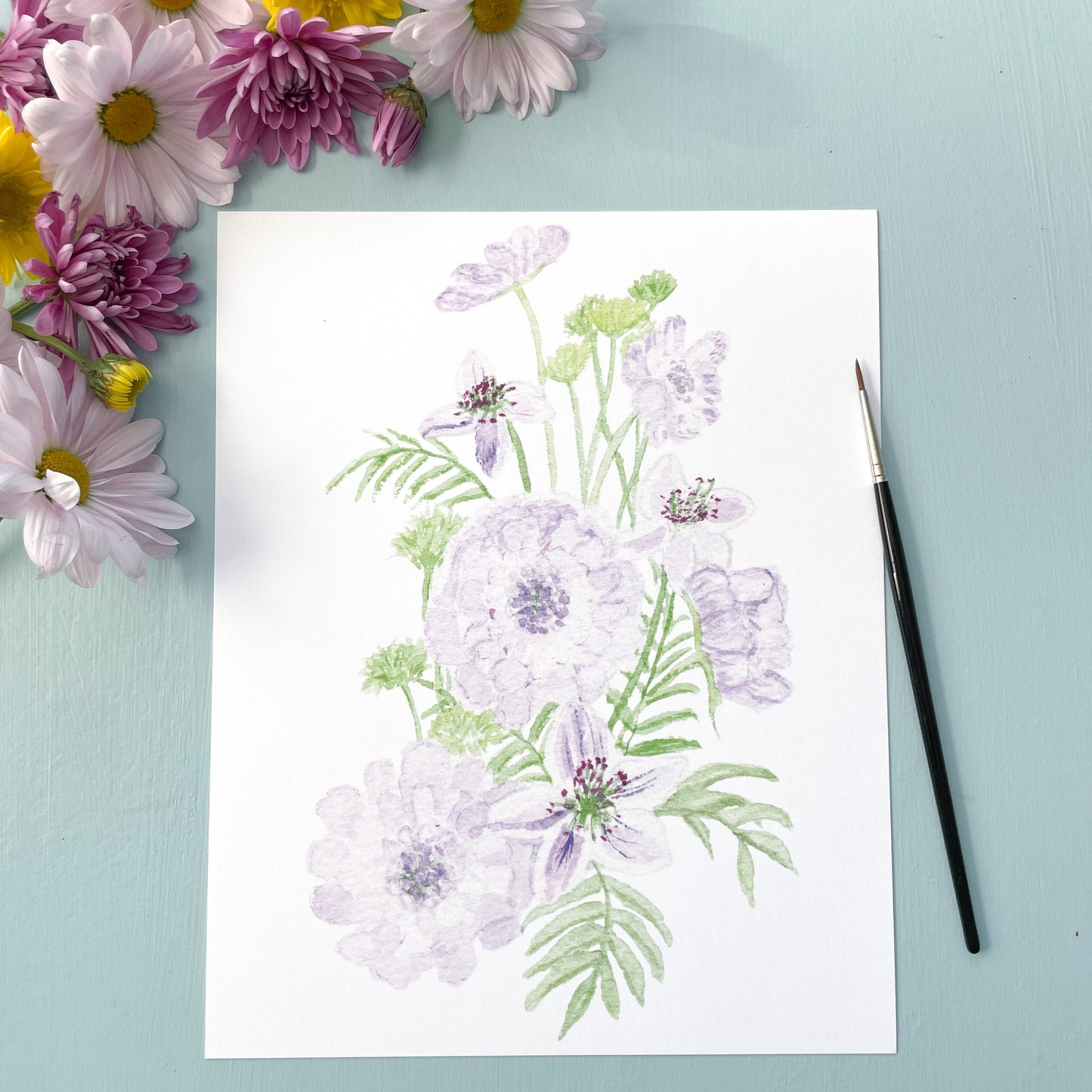 Watercolor Purple Bouquet Art Print