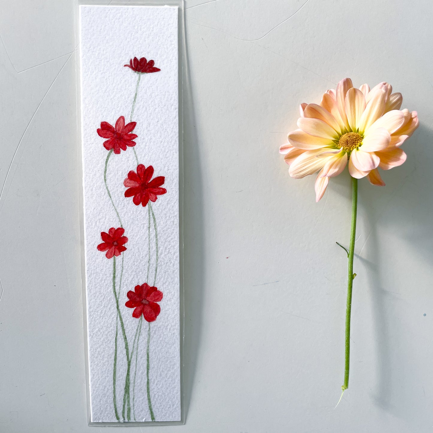 Hand-Painted Watercolor Flower Bookmark