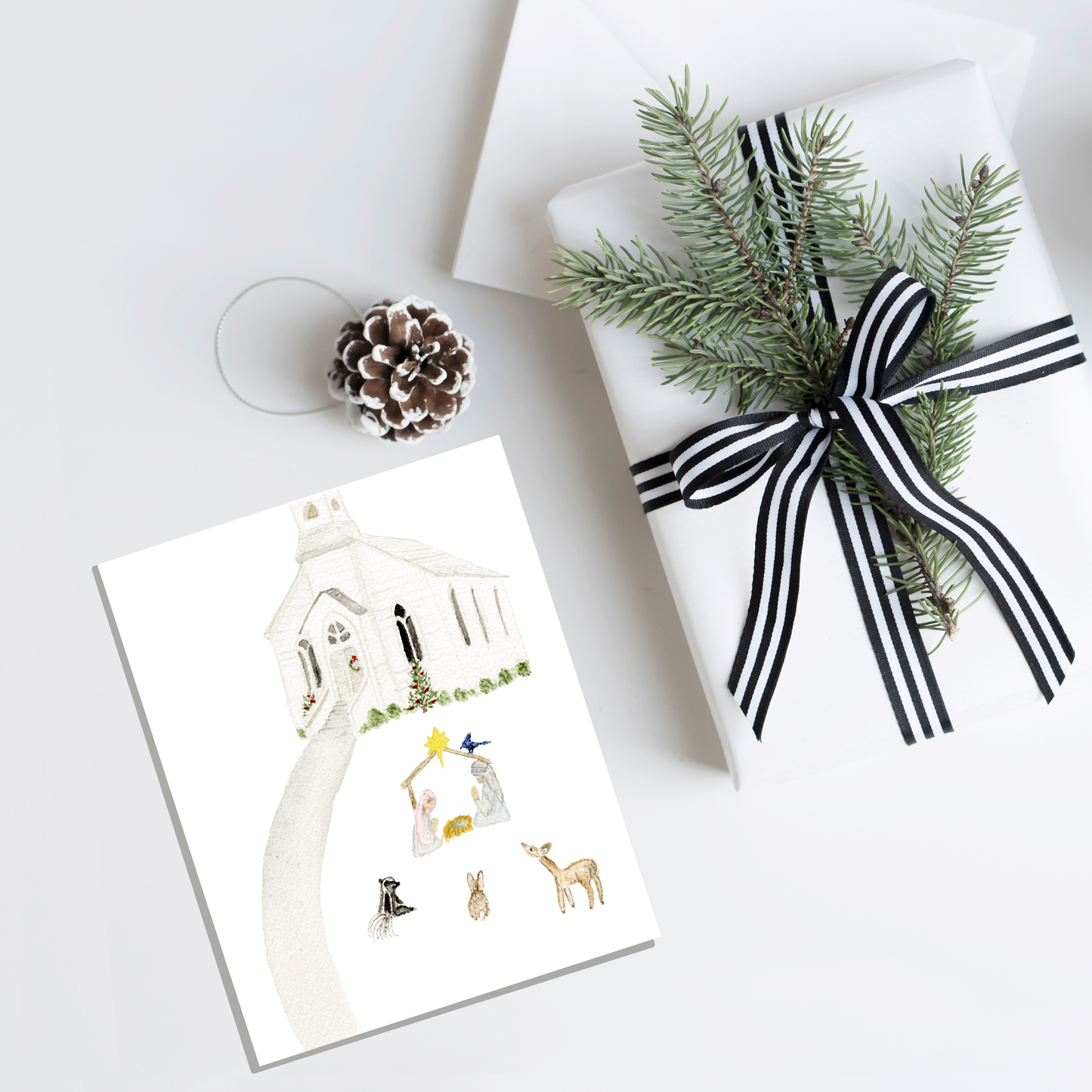 Church Nativity Watercolor Christmas Notecards